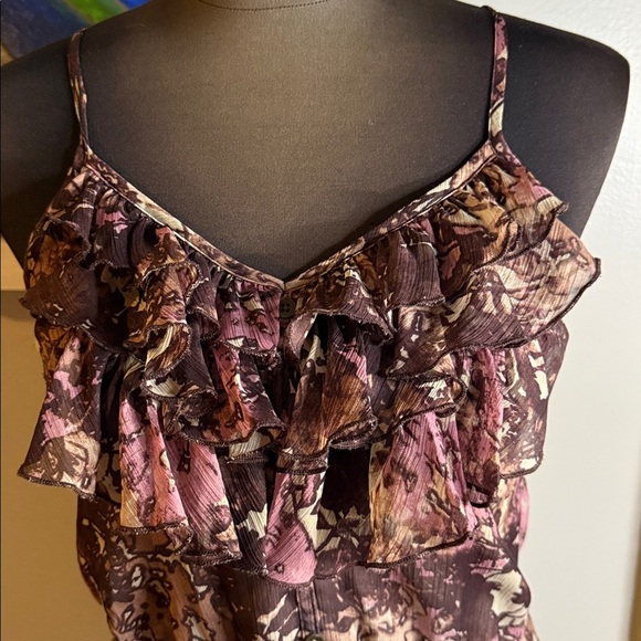 Mudd Y2K Cinched Waist Brown & Pink Ruffled Cami Top SZ Small - Picture 2 of 8